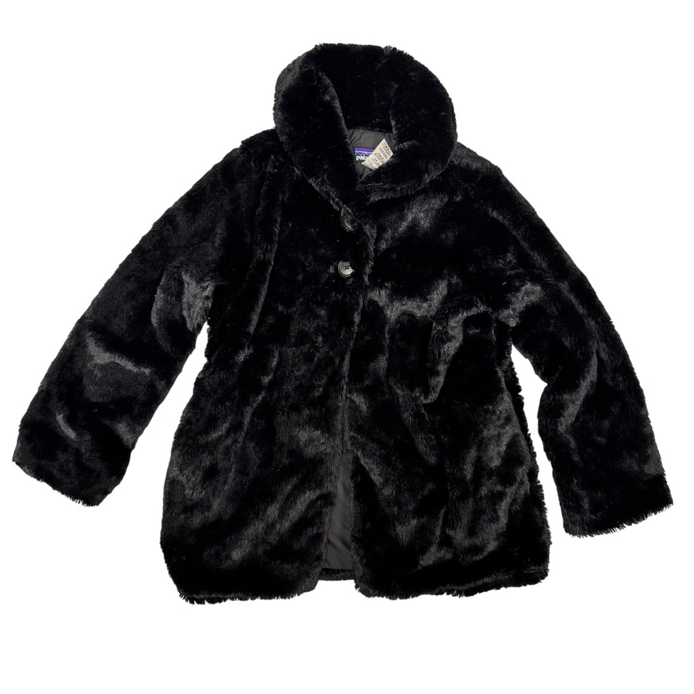 Patagonia Girls Pelage Jacket Black Faux Fur Fleece Coat XXL 16-18